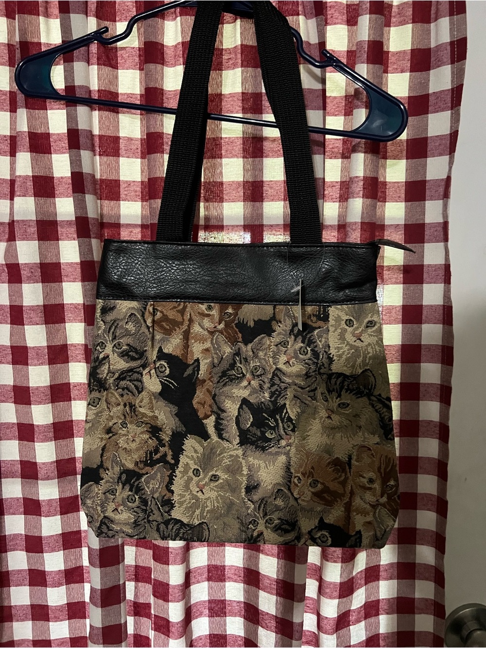 Cat Tapestry Tote Bag with Black Trim
